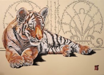 Prince du Pendj-Ab, Acrylique et calligraphie d'après un poème de Leconte de Lisle, 50 x 70 cm, 2014 - Collection particulière
