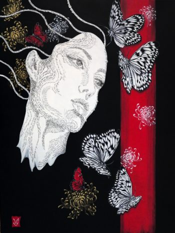 Madame Butterfly, Acrylique et calligraphie d'après le livret de l'opéra de Puccini, 60 x 80 cm, 2013 - Disponible