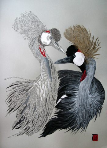 Franchisseurs d'areg, Gouache, pigment or et calligraphie d'après le poème de Césaire, 70 x 100 cm, 2011 - Collection particulière