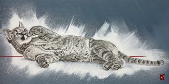 Insouciance (Puma), Encre de Chine et acrylique sur toile, 40 x 80 cm, 2019 - Collection particulière