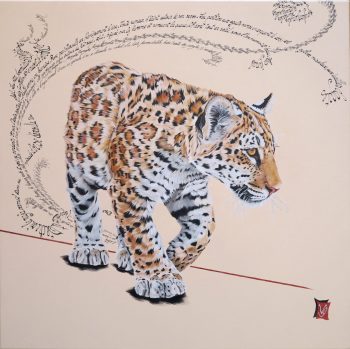 Jungles, Acrylique et calligraphie d'après un poème de Leconte de Lisle - 60 x 60 cm , 2016 - <a style='font-size:20px;'href='https://www.valerieglasson.com/contact/'><strong>Disponible</strong></a>