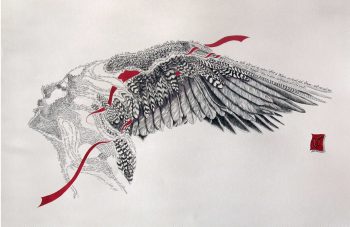 Kundry, Encre et Calligraphie d’après le livret de l’opéra Parsifal (Wagner), 98 x 60 cm, 2011 - Collection particulière