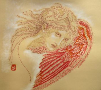 Melancholia, Oeuvre exposée au Musée Rath (Genève) - Gouache et calligraphie d'après un poème de Théophile Gautier, 69.5 x 69.5 cm, 2011 - Collection particulière