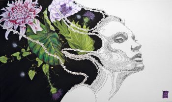 Narkiss, Acrylique et calligraphie d'après un extrait de la nouvelle de Jean Lorrain, 60 x 1m, 2013 -Collection particulière