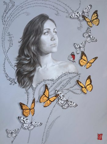 Rêverie, Acrylique, feuilles d'or et calligraphie d'après un poème de Claude Roy, 60 x 80 cm, 2016 - Collection particulière