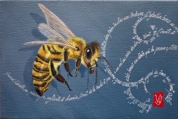 L'abeille, Acrylique et calligraphie d'après un poème de Louise Ackermann, 16 x 24 cm, 2019- Collection privée