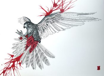 Serre ennemie, Gouache et calligraphie d'après un poème d'Agrippa d'Aubigné, 60 x 81,5 cm, 2012 - Collection particulière