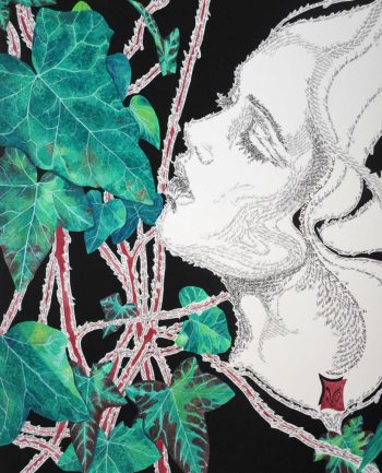 L'âme du lierre, Gouache et calligraphie d'après un poème de Verhaeren, 49 x 60 cm, 2013 - <a style='font-size:20px;'href='https://www.valerieglasson.com/contact/'><strong>Disponible</strong></a>