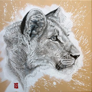 Jeune lion, Acrylique sur toile, 50 x 50 cm, 2019 <a style='font-size:20px;'href='https://www.valerieglasson.com/contact/'><strong>Disponible</strong></a>