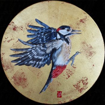 Le coeur de la forêt, Acrylique et feuilles d'or sur toile, 40 cm de diamètre, 2020- Collection privée