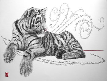 Prince de Sibérie, Encre et calligraphie d'après un extrait de Neige (Maxence Fermine), 60 x 80 cm, 2018-Collection particulière