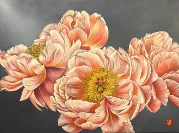 Senteur de printemps (pivoines), Acrylique sur toile, 60 x 80 cm, 2021-<a style='font-size:20px;'href='https://www.valerieglasson.com/contact/'><strong>Disponible</strong></a>