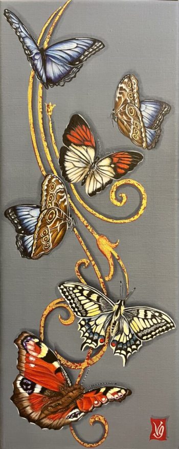 Envol, Acrylique et feuille d'or sur toile, 20 x 50 cm, 2023- <span class="mydispo"><a href="/contact">Disponible</a></span>