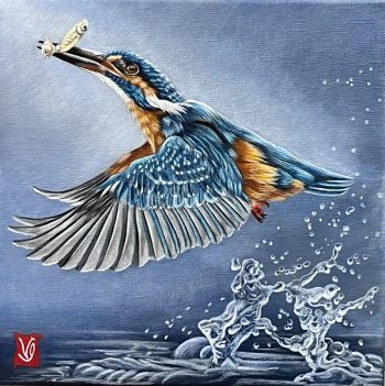 La pêche miraculeuse (Martin-pêcheur), Acrylique sur toile, 30 x 30 cm, 2023- Collection particulière