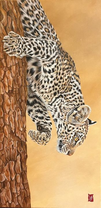 A la renverse (Léopard), Acrylique sur toile, 40 x 80 cm, 2023- <span class="mydispo"><a href="/contact">Disponible</a></span>
